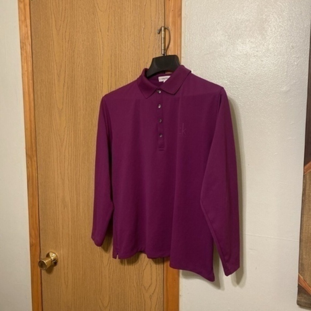 Calvin Klein Sport Solid Small Purple/Plum Long Sleeve Polo - EUC